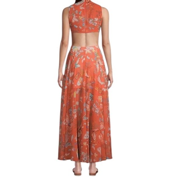 My Beachy Side Butterfly Begonia Cut Out Maxi Dress Romantic Gold Flame NWT - Picture 5 of 15